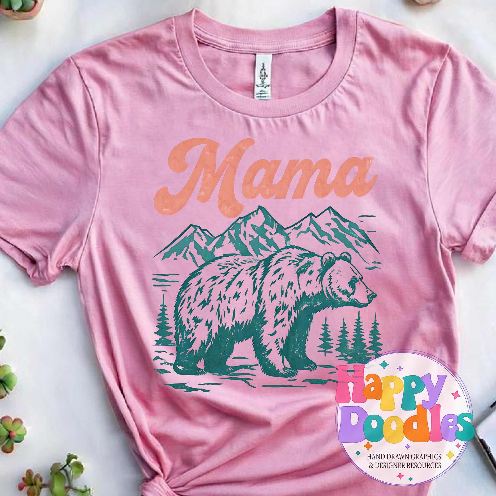 Mama with Bear Scene Printable PNG T-Shirt Design - Happy Doodles Designs