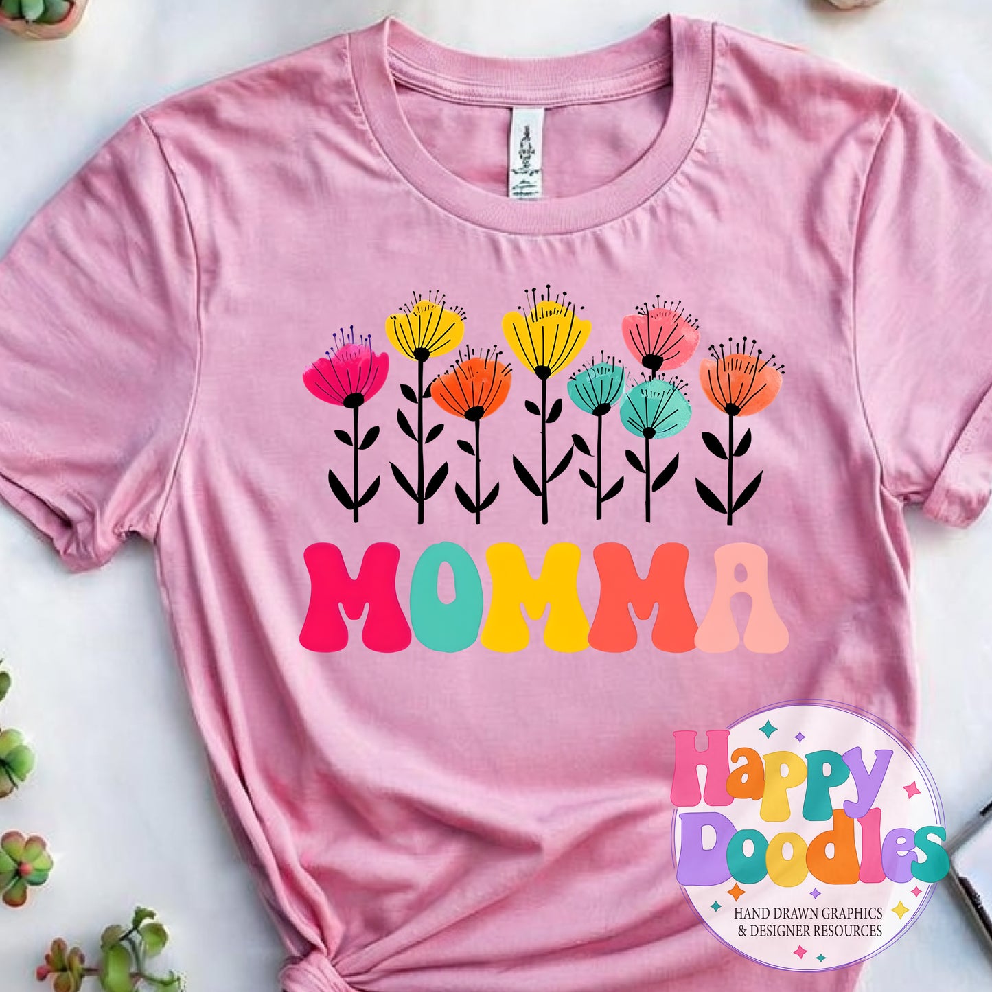 Momma Flowers DIY Printable T-Shirt Design - Happy Doodles Designs