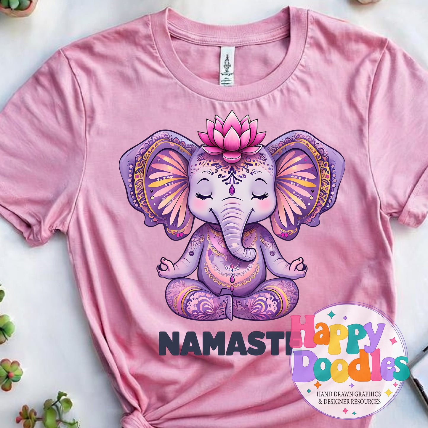 Namaste Elephant DIY Printable T-Shirt Design - Happy Doodles Designs