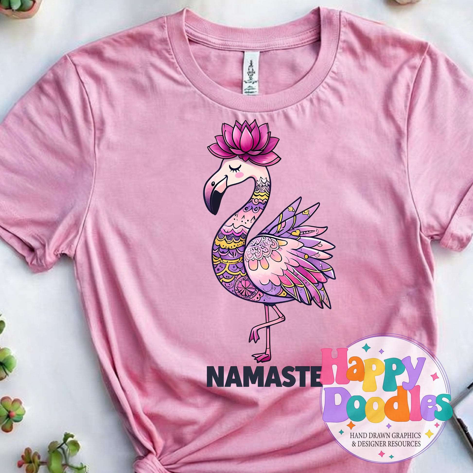Namaste Flamingo Printable PNG for Sublimation & Crafts - Happy Doodles Designs