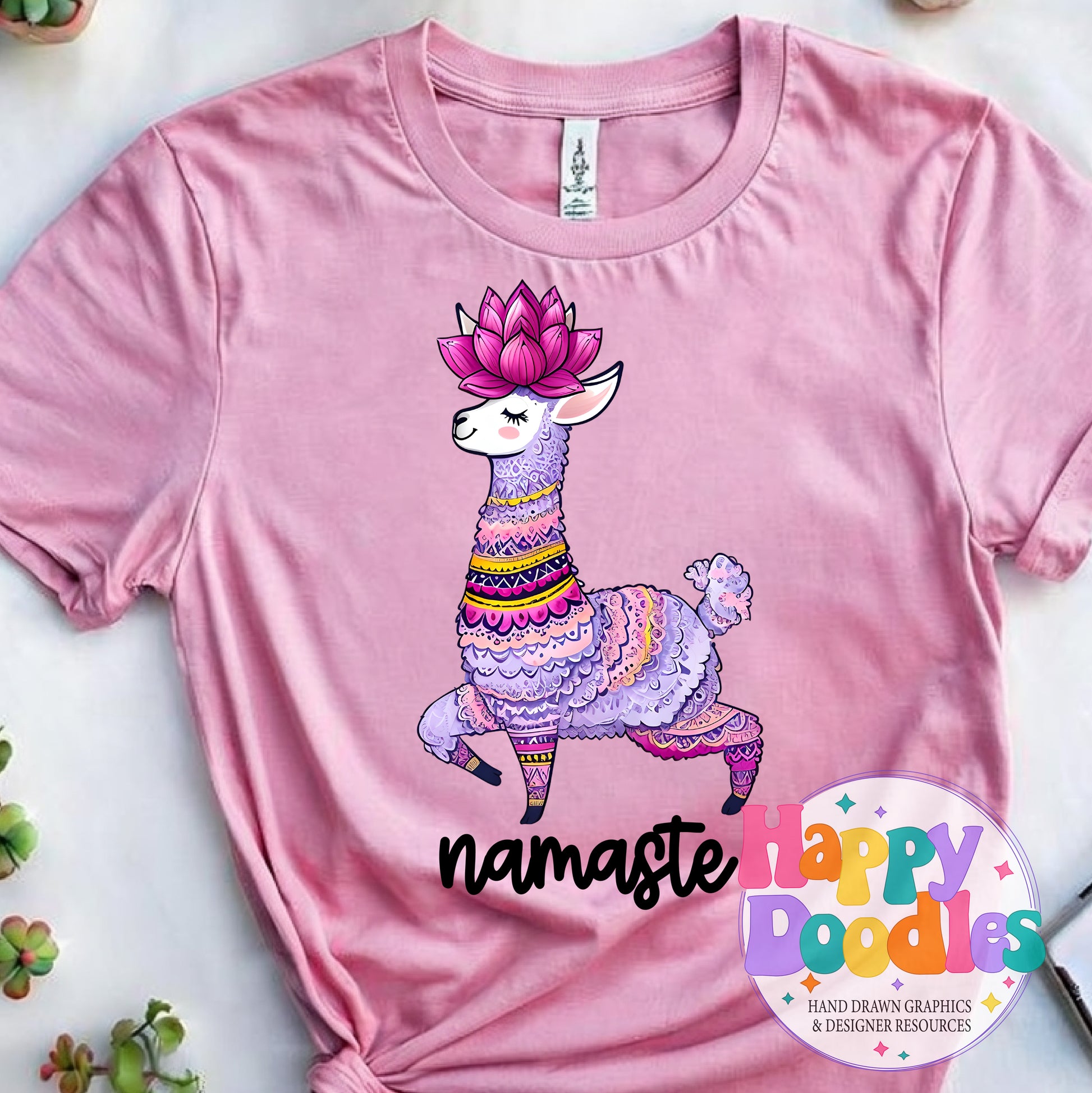 Namaste Llama T-Shirt Printable PNG Download - Happy Doodles Designs