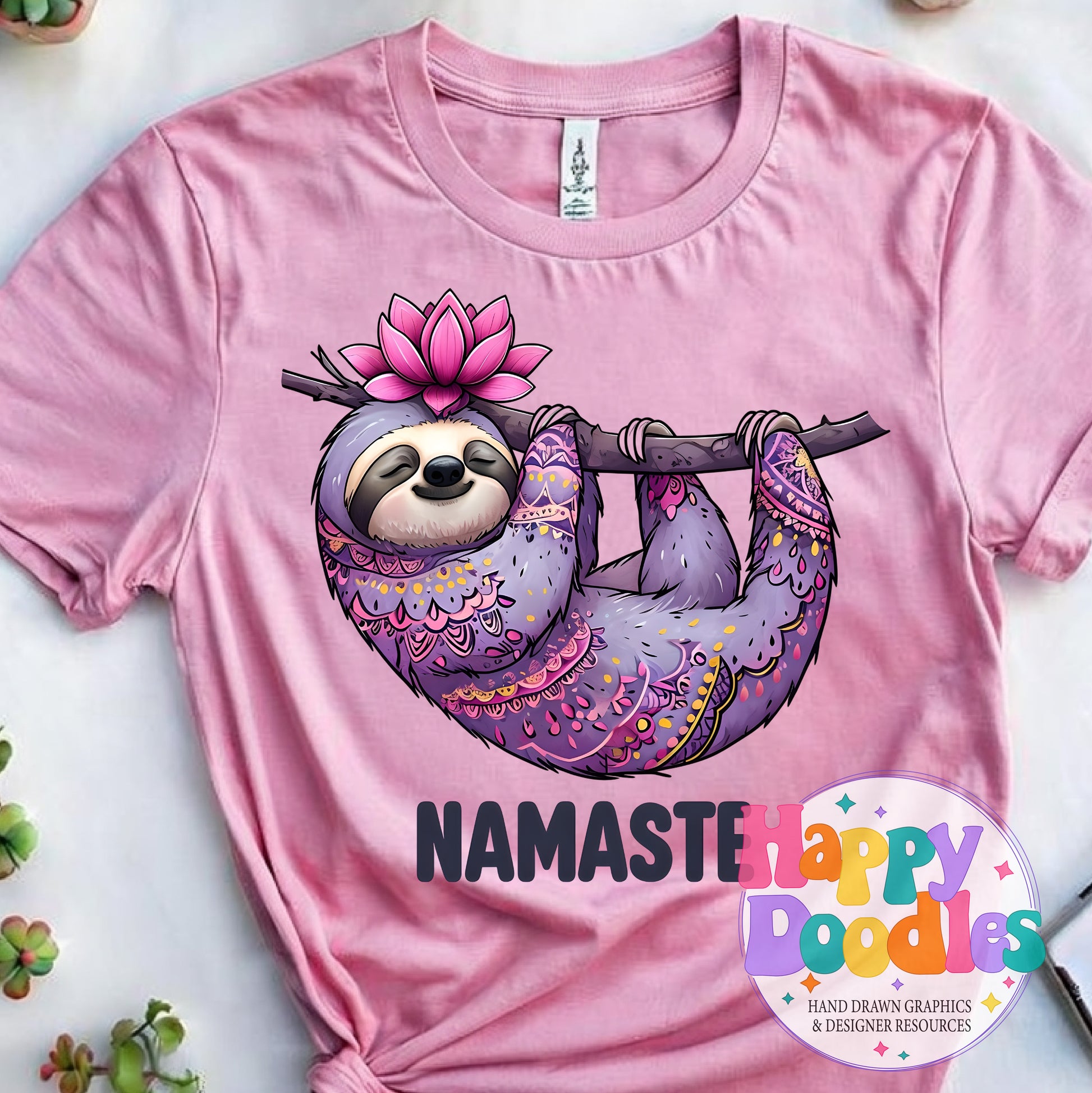 Namaste Sloth DIY Printable T-Shirt Design - Happy Doodles Designs
