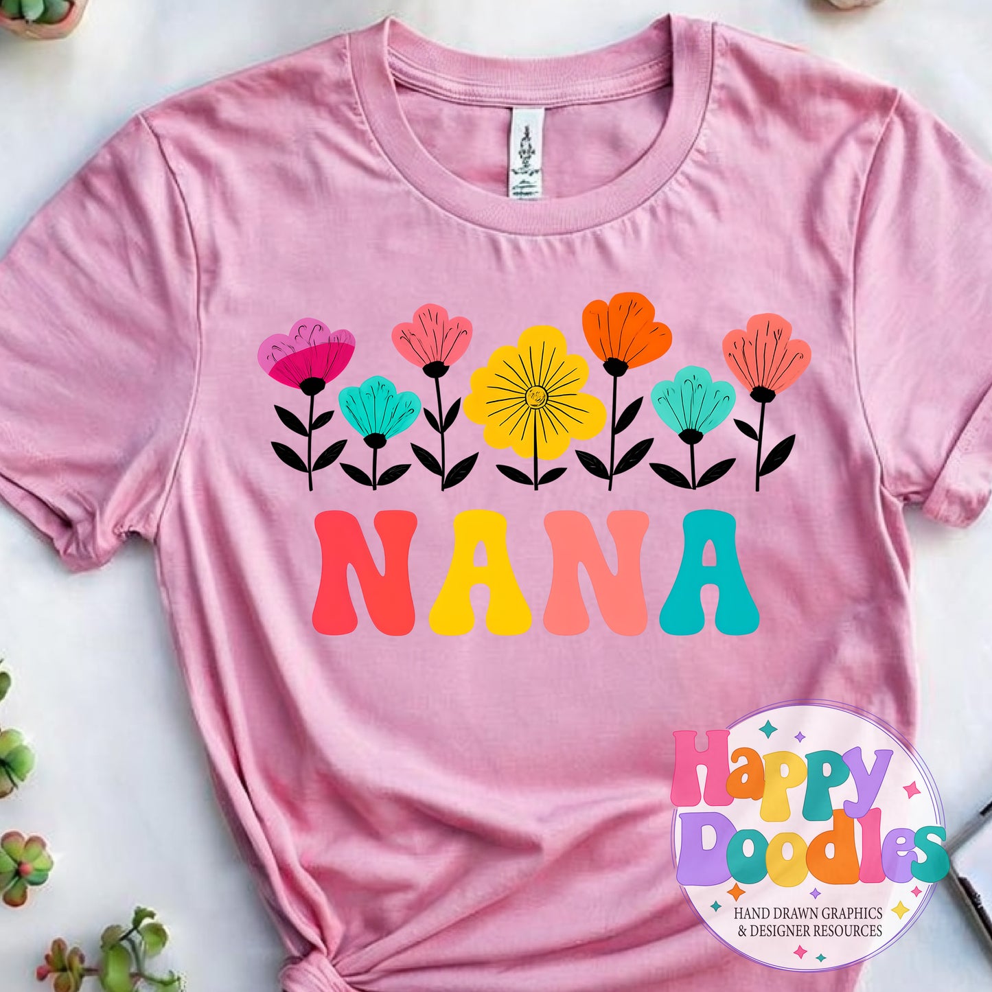 Nana Flowers Printable PNG for Sublimation & Crafts - Happy Doodles Designs