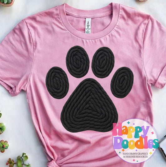 Paw Print Black Yarn Mascot Printable Mascot PNG - Happy Doodles Designs