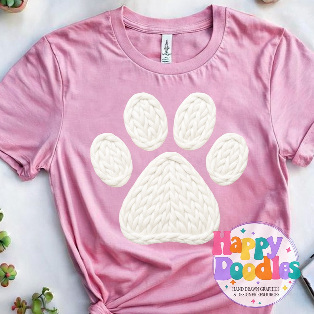 Paw Print White Yarn Mascot Printable PNG Illustration - Happy Doodles Designs