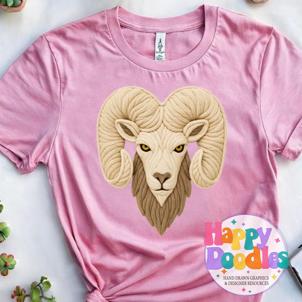 Ram Yarn Mascot Printable PNG Illustration - Happy Doodles Designs