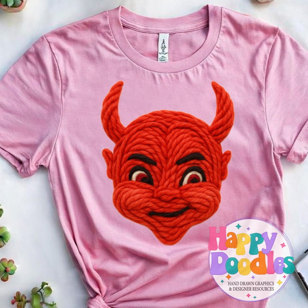 Red Devil Yarn Mascot High Resolution PNG Clip Art - Happy Doodles Designs