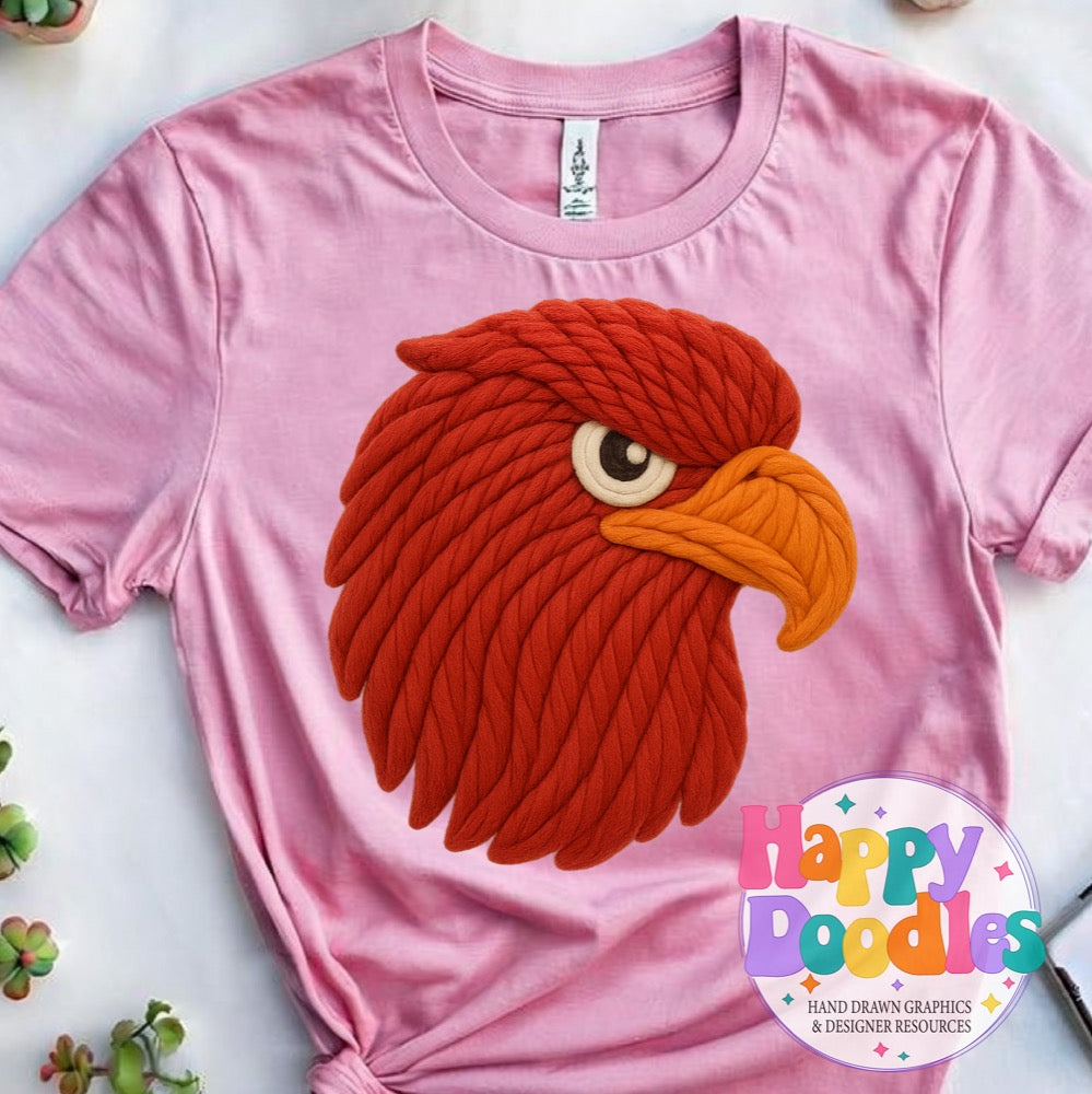Red Hawk Yarn Mascot High Resolution PNG Clip Art - Happy Doodles Designs