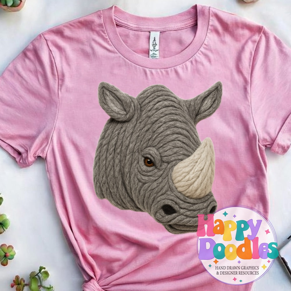Rhino Yarn Mascot High Resolution PNG Clip Art - Happy Doodles Designs