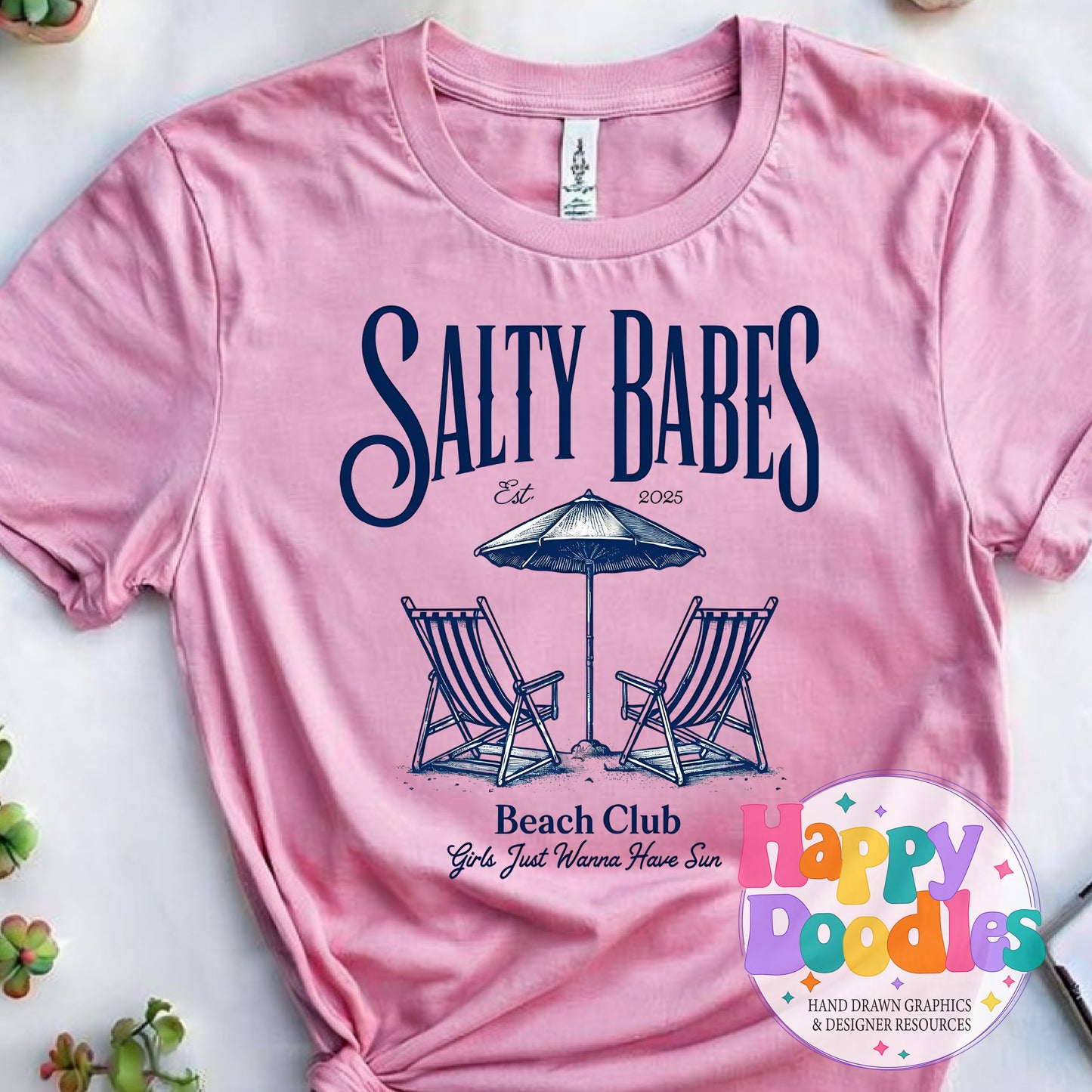 Salty Babes Beach Club Printable PNG T-Shirt Design - Happy Doodles Designs