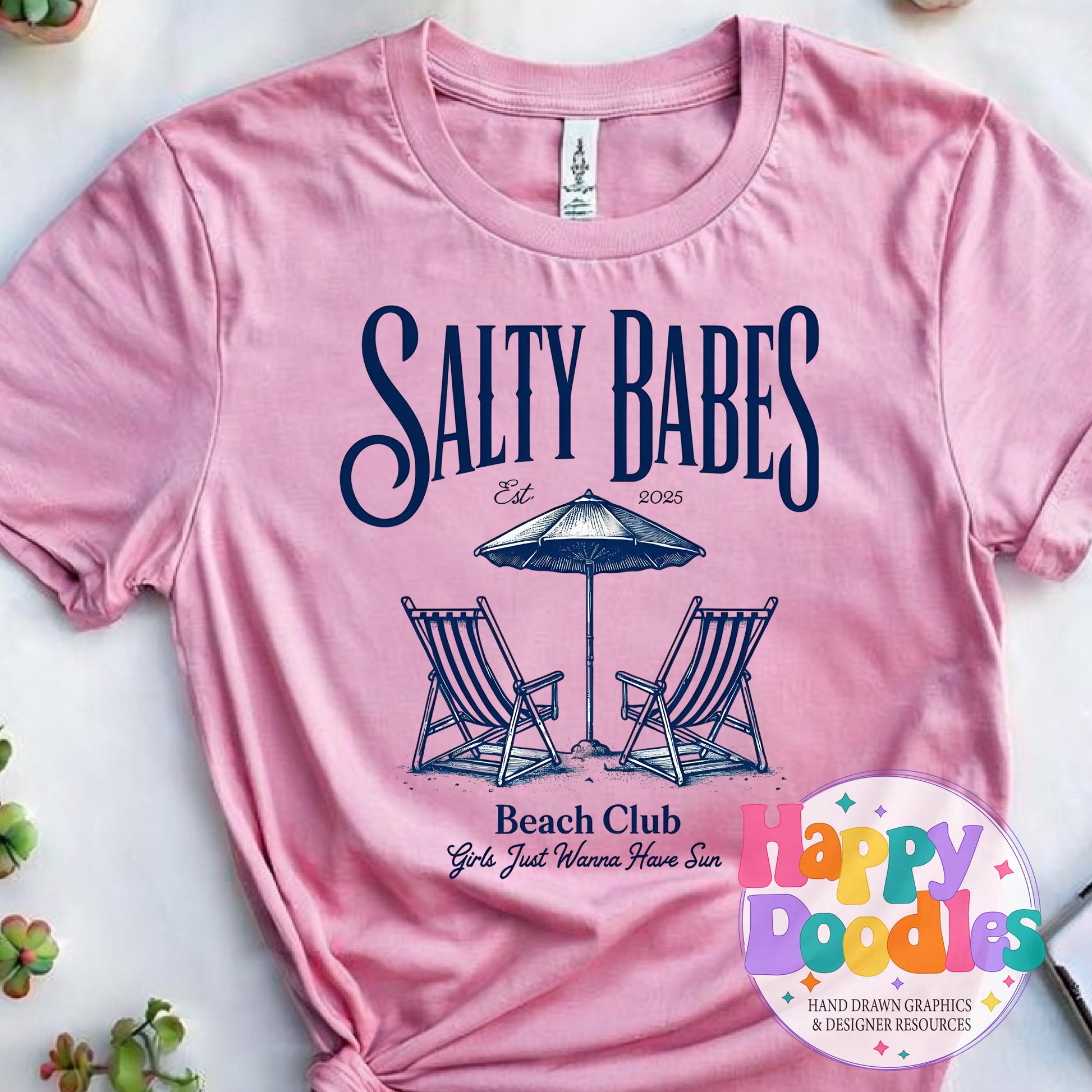 Salty Babes Beach Club Printable PNG T-Shirt Design - Happy Doodles Designs