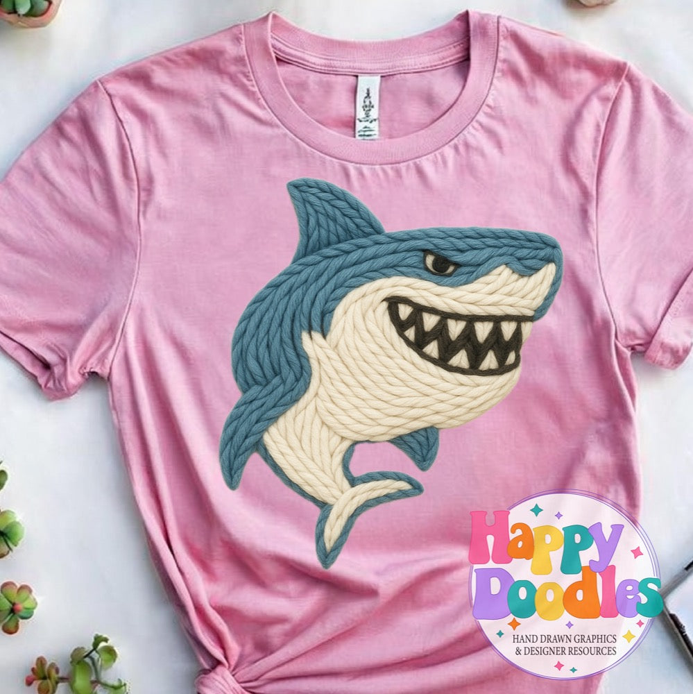 Shark Yarn Mascot Printable PNG Illustration - Happy Doodles Designs