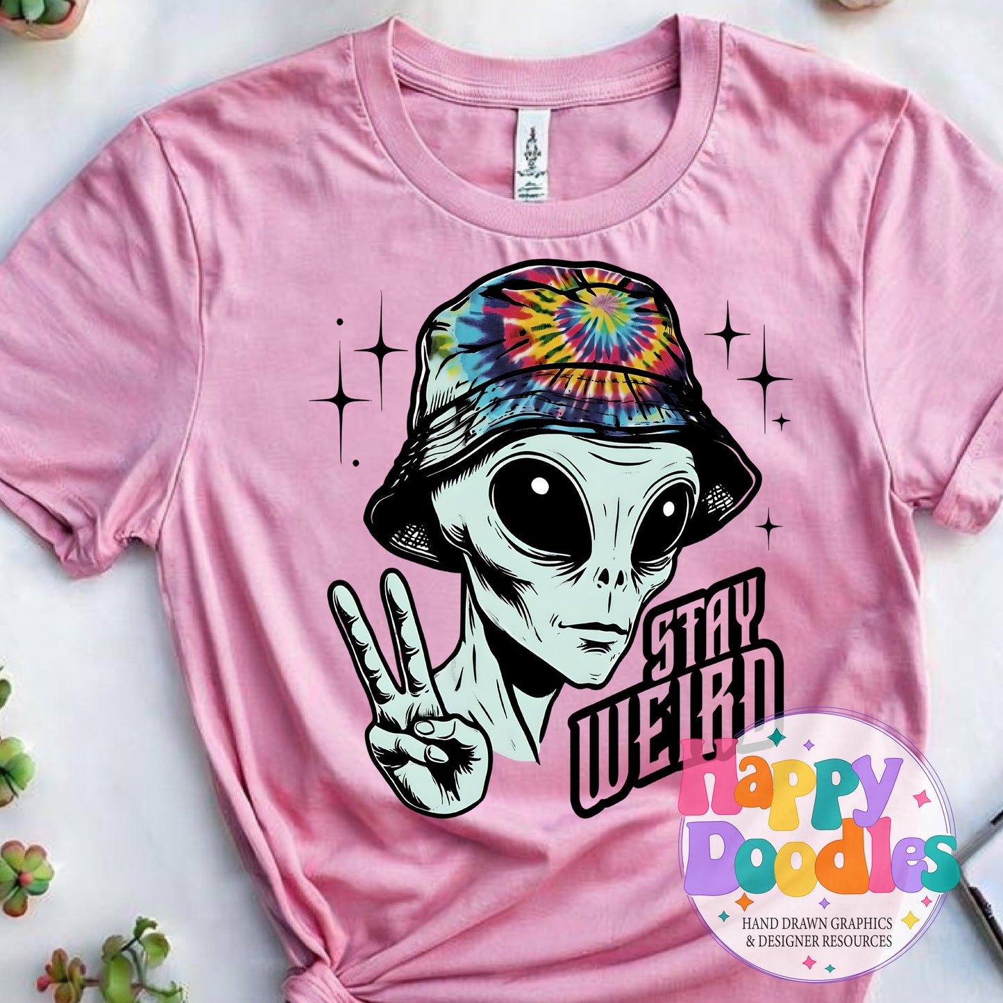 Stay Weird Peace Alien T-Shirt Printable PNG Download - Happy Doodles Designs