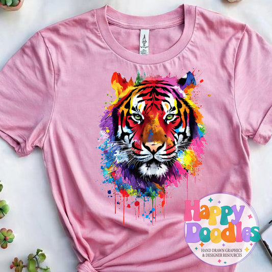 Tiger Paint Splash T-Shirt Printable PNG Download - Happy Doodles Designs