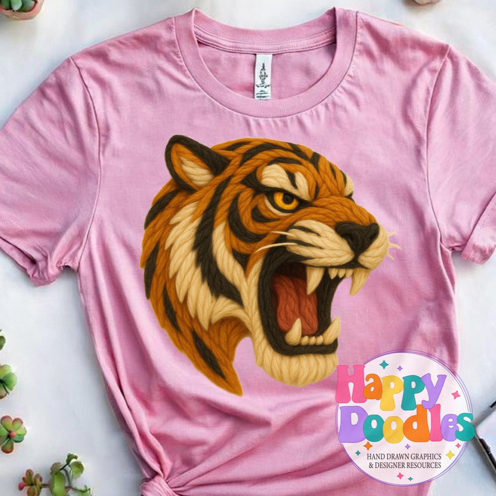 Tiger Side View Yarn Mascot Printable PNG Clipart - Happy Doodles Designs