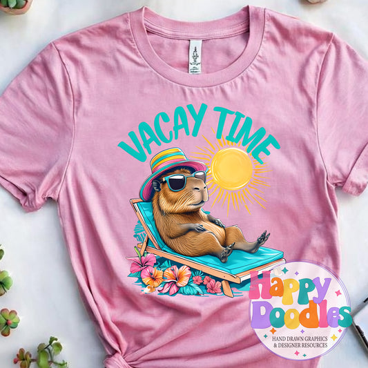 Vacay Time Capybara Printable PNG T-Shirt Design - Happy Doodles Designs