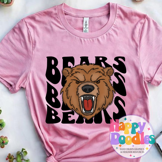 Wavy Retro Bears Mascot Printable PNG for Sublimation & Crafts - Happy Doodles Designs