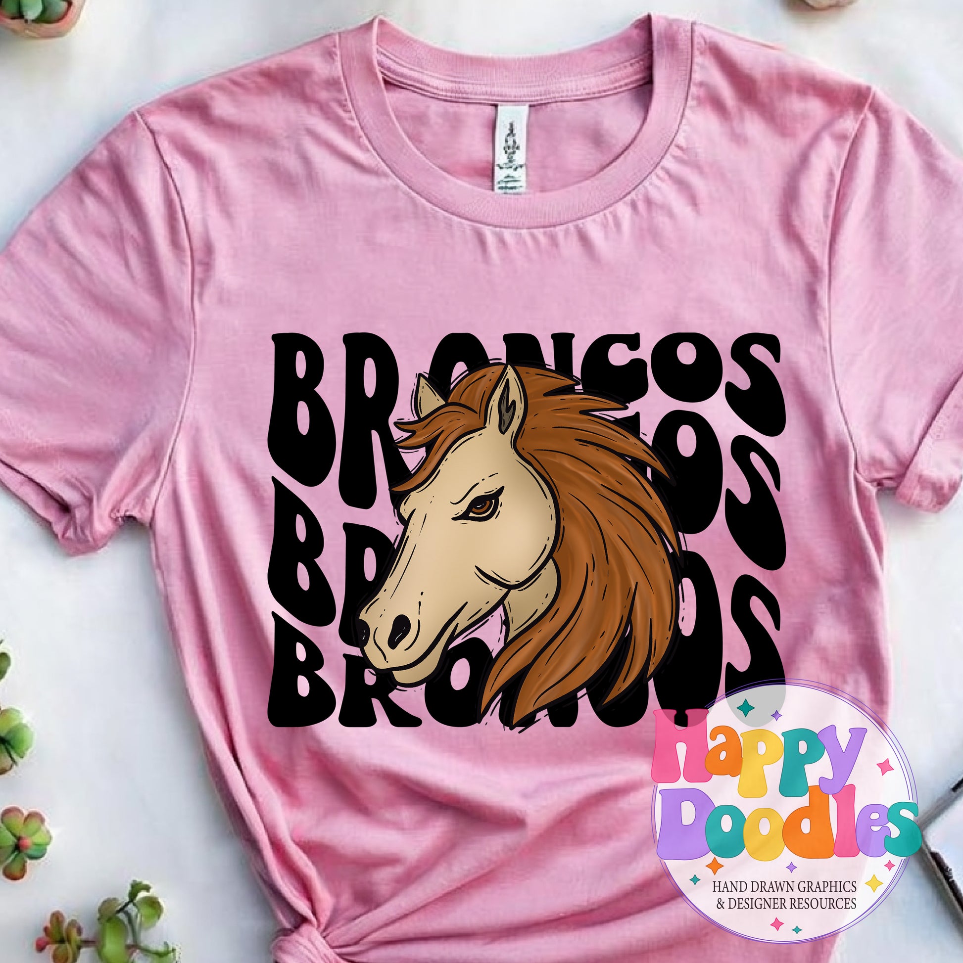 Wavy Retro Broncos Mascot Printable PNG - Happy Doodles Designs