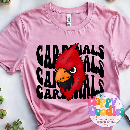 Wavy Retro Cardinals Mascot High Resolution Printable PNG - Happy Doodles Designs