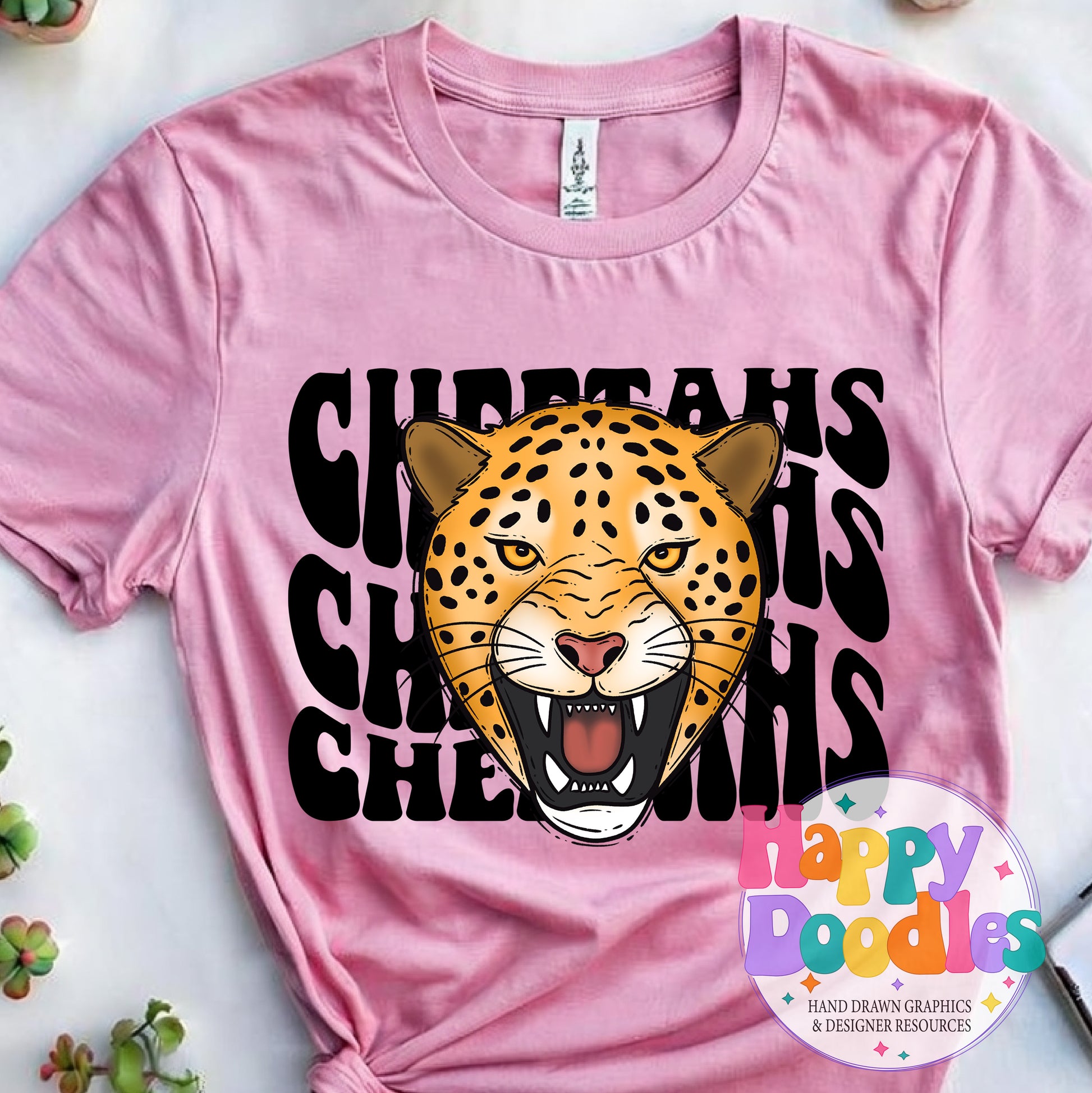 Wavy Retro Cheetahs Mascot High Resolution Printable PNG - Happy Doodles Designs