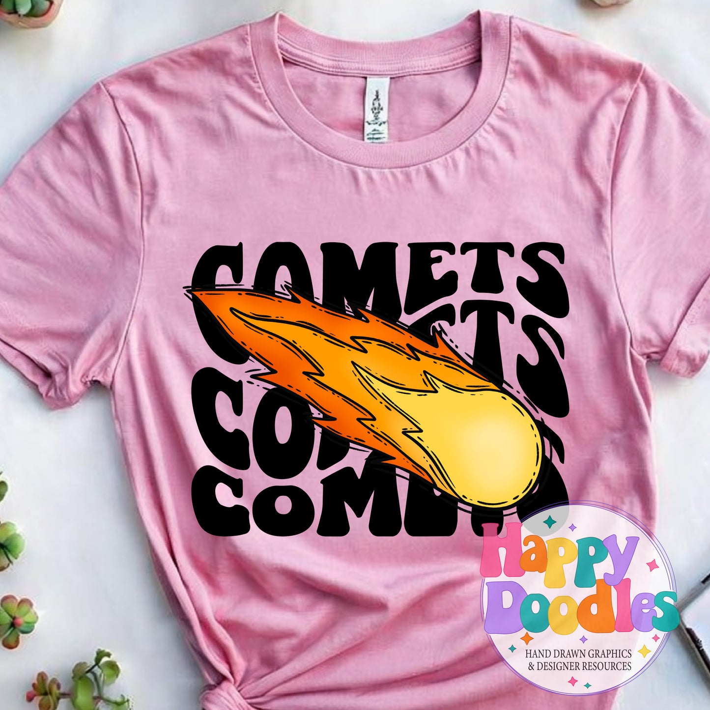 Wavy Retro Comets Mascot Printable PNG for Sublimation & Crafts - Happy Doodles Designs