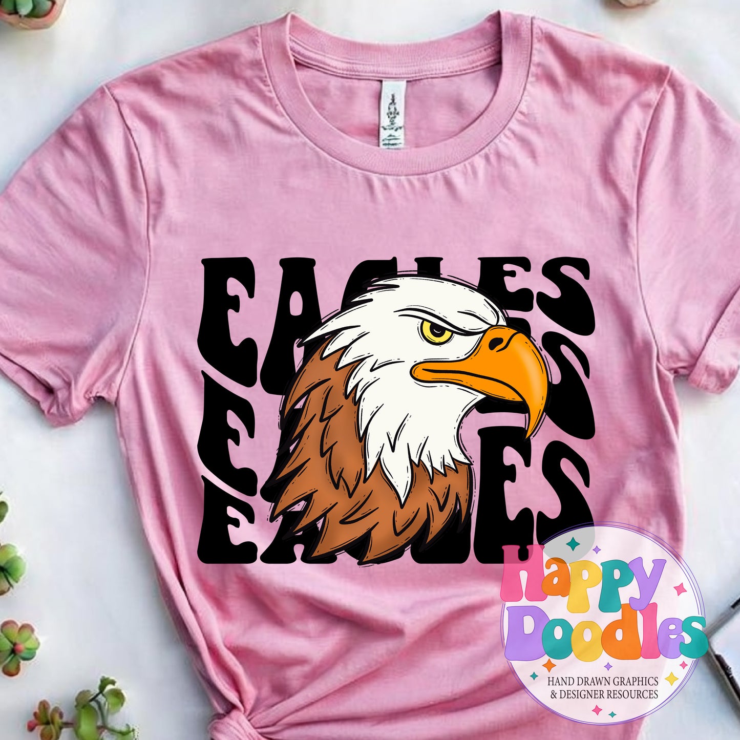 Wavy Retro Eagles Fly Mascot Printable PNG for Sublimation & Crafts - Happy Doodles Designs