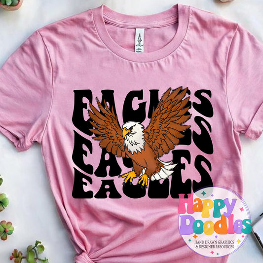 Wavy Retro Eagles Mascot T‑Shirt Printable PNG Download - Happy Doodles Designs