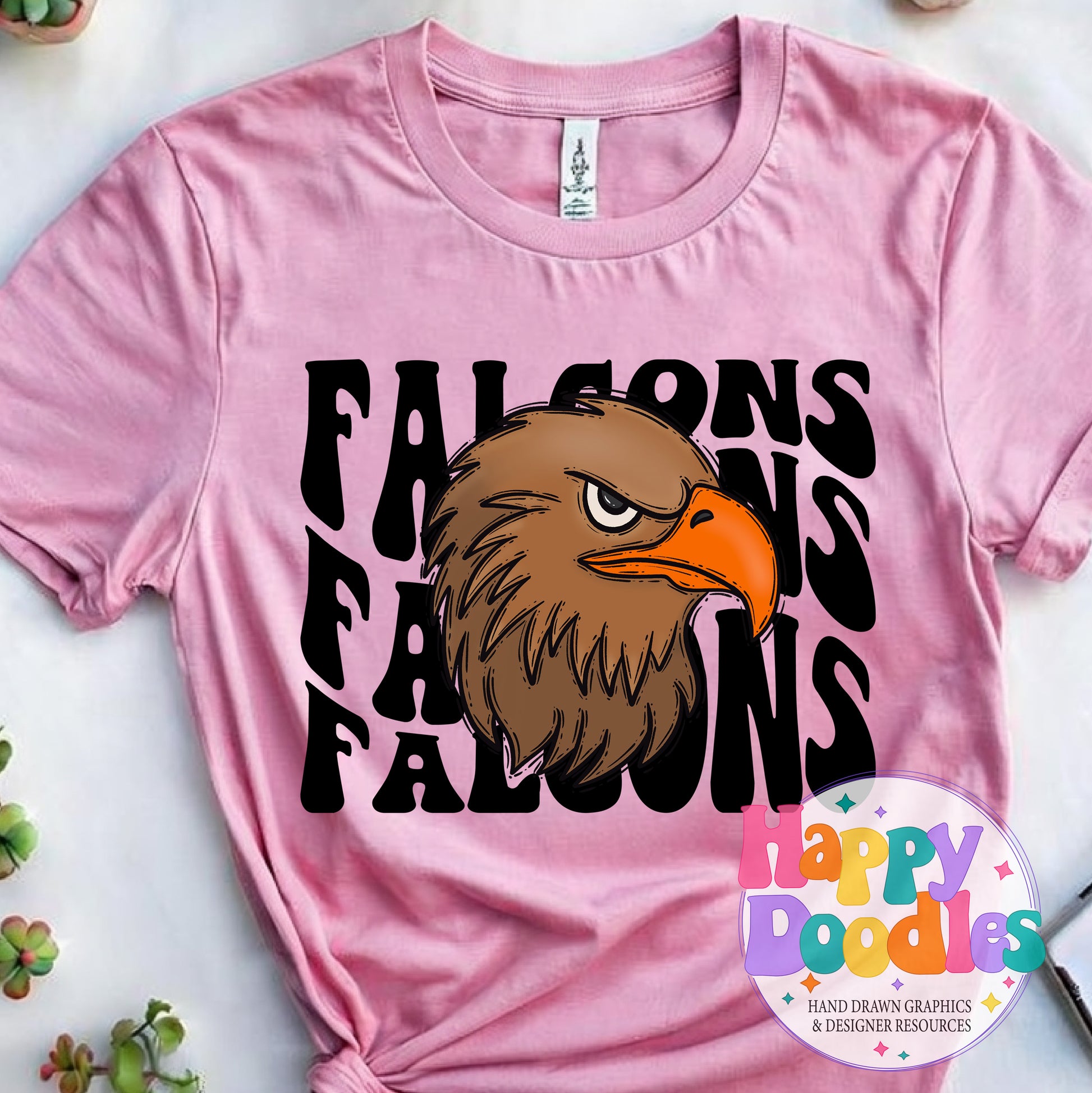 Wavy Retro Falcons Mascot DIY Printable T‑Shirt Design - Happy Doodles Designs