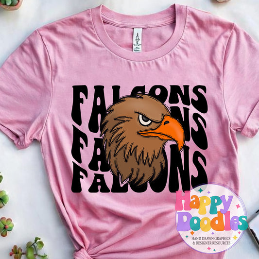 Wavy Retro Falcons Mascot DIY Printable T‑Shirt Design - Happy Doodles Designs