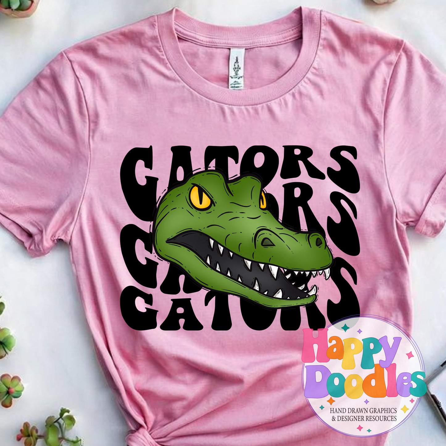 Wavy Retro Gators Mascot Printable PNG T‑Shirt Design - Happy Doodles Designs