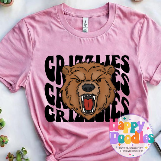 Wavy Retro Grizzlies Mascot T‑Shirt Printable PNG Download - Happy Doodles Designs