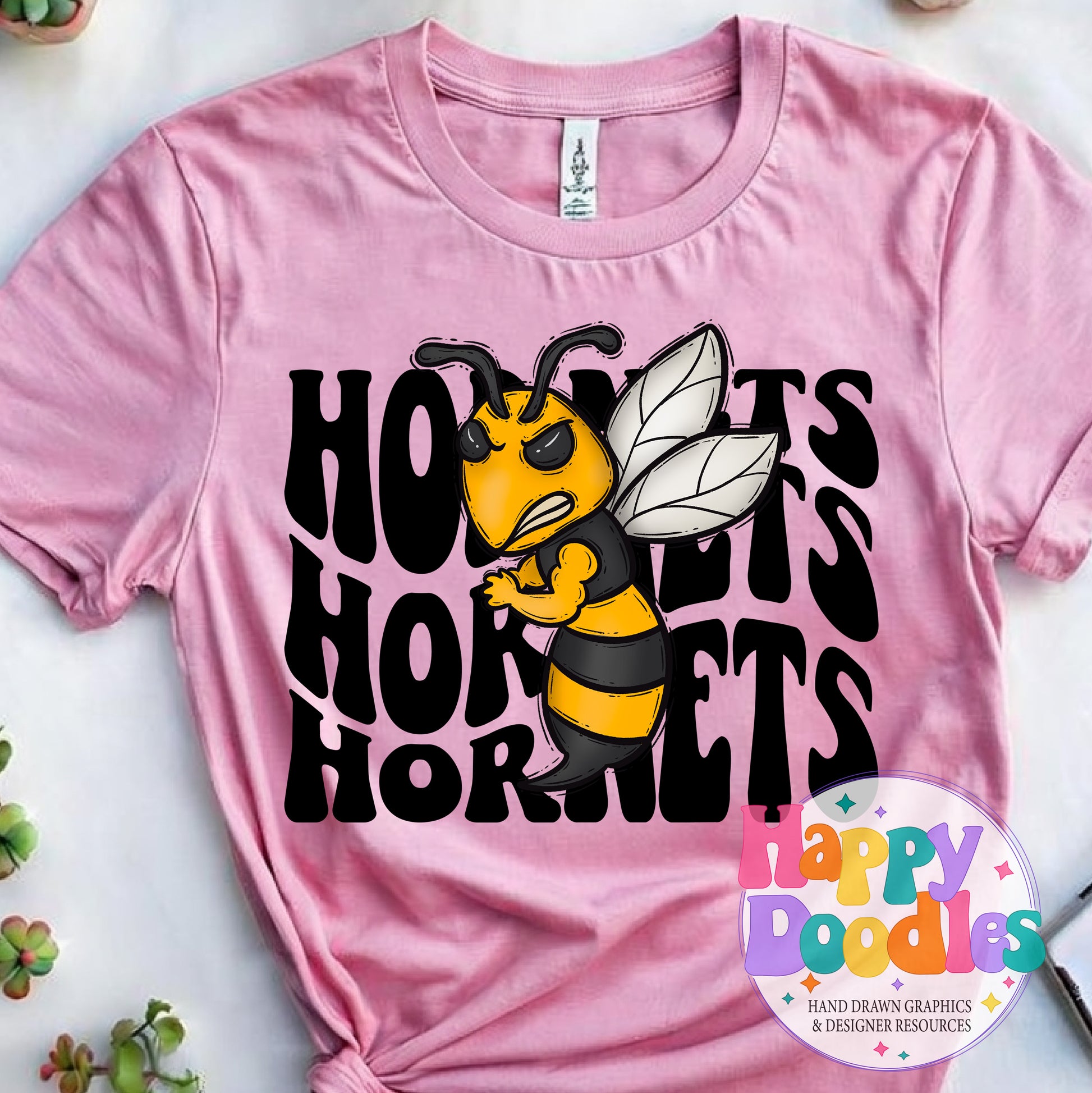 Wavy Retro Hornets Mascot Printable PNG for Sublimation & Crafts - Happy Doodles Designs