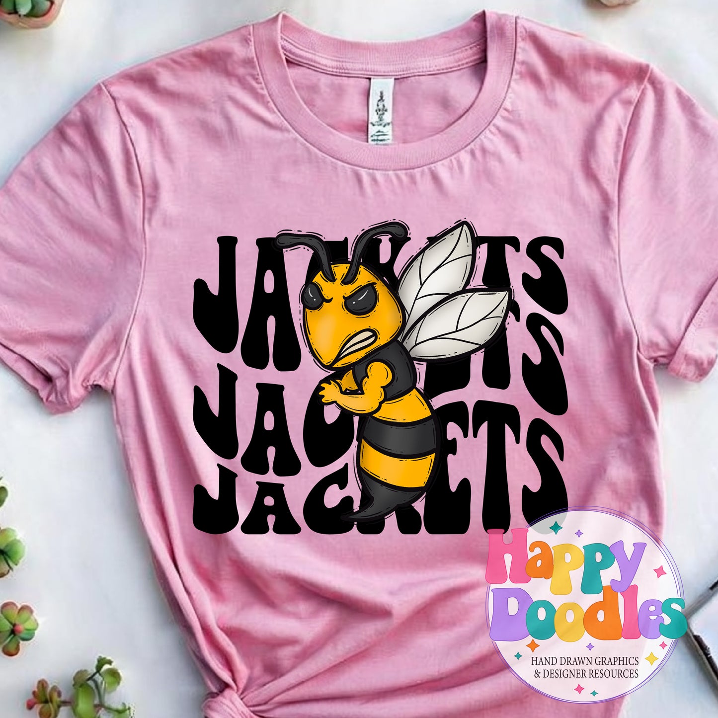 Wavy Retro Jackets Mascot T‑Shirt Printable PNG Download - Happy Doodles Designs