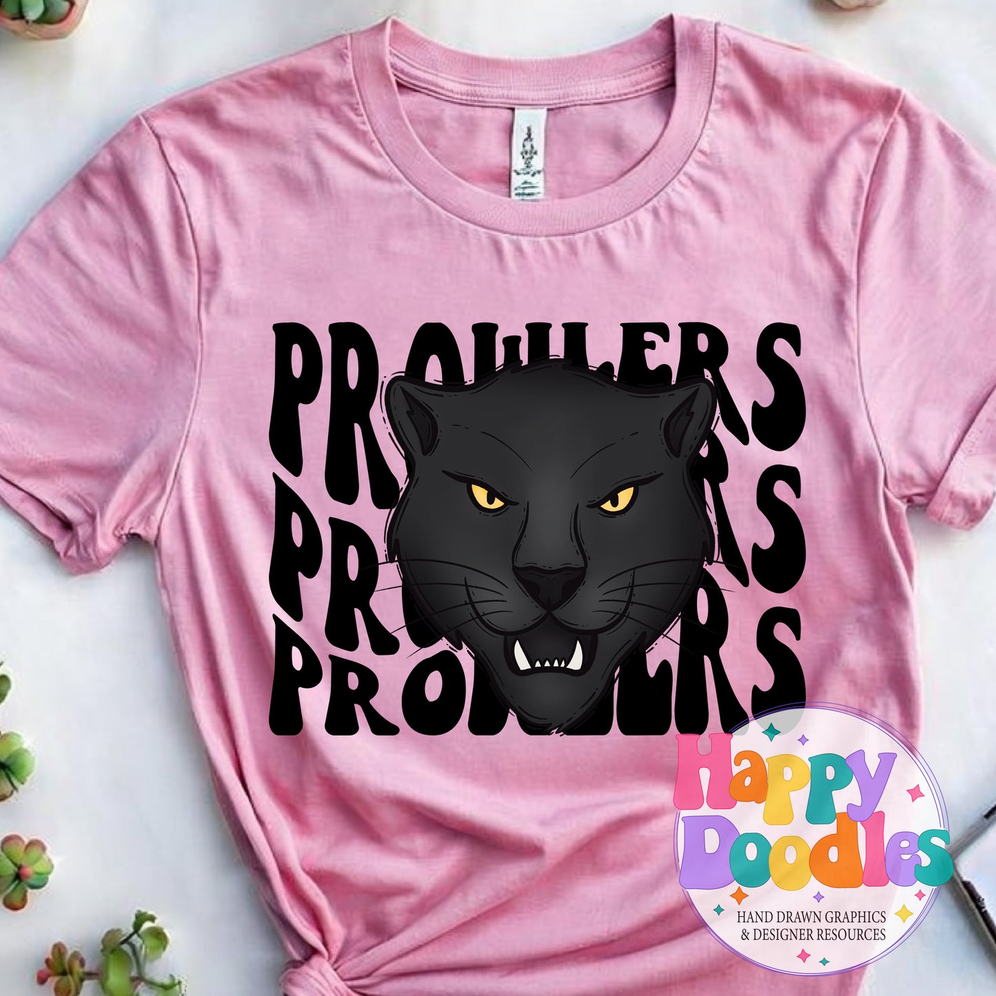 Wavy Retro Prowlers Mascot DIY Printable T‑Shirt Design - Happy Doodles Designs