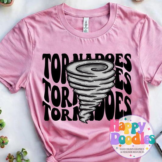 Wavy Retro Tornadoes Mascot Printable PNG T‑Shirt Design - Happy Doodles Designs