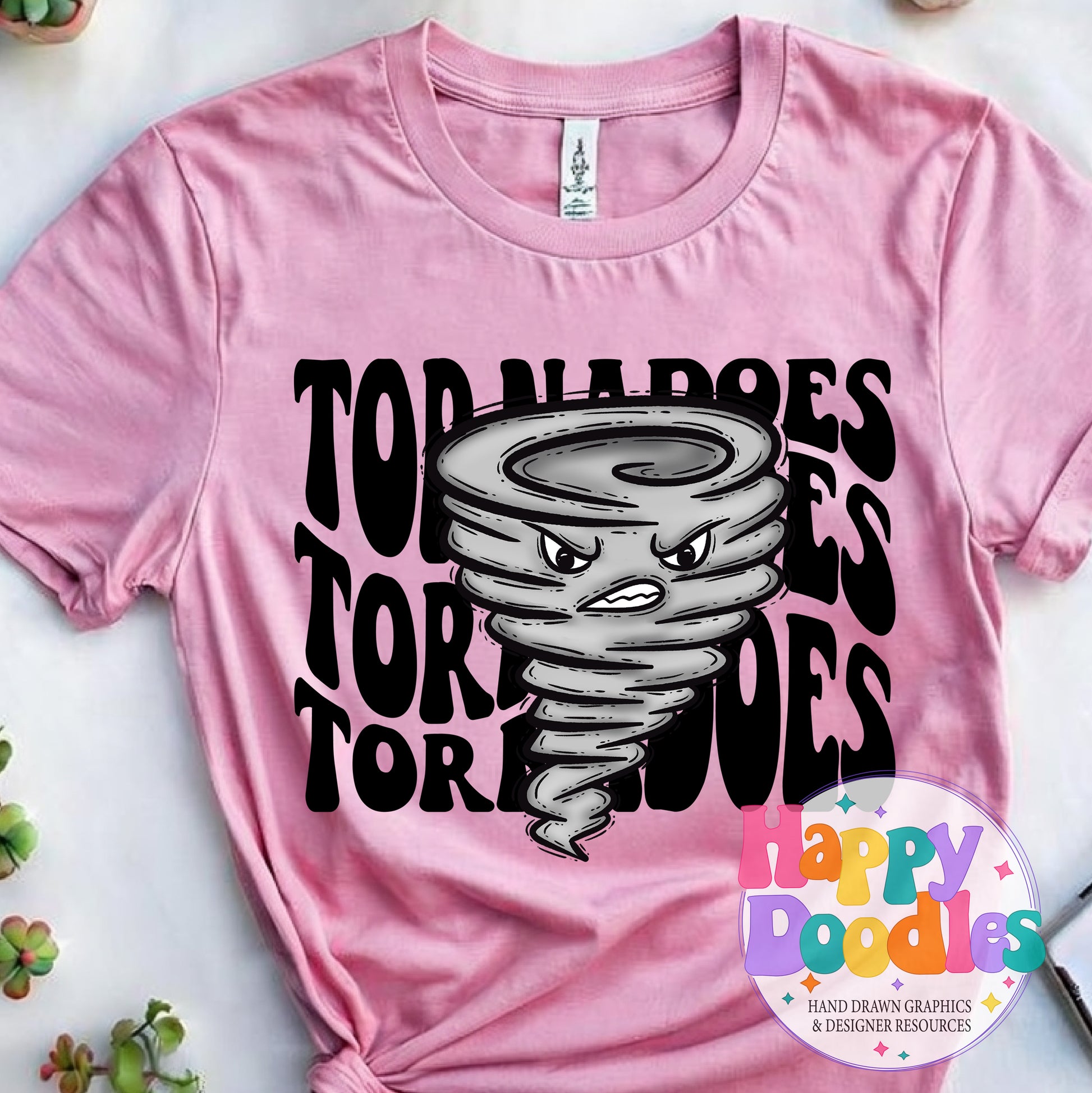 Wavy Retro Tornado Face Mascot Printable PNG - Happy Doodles Designs