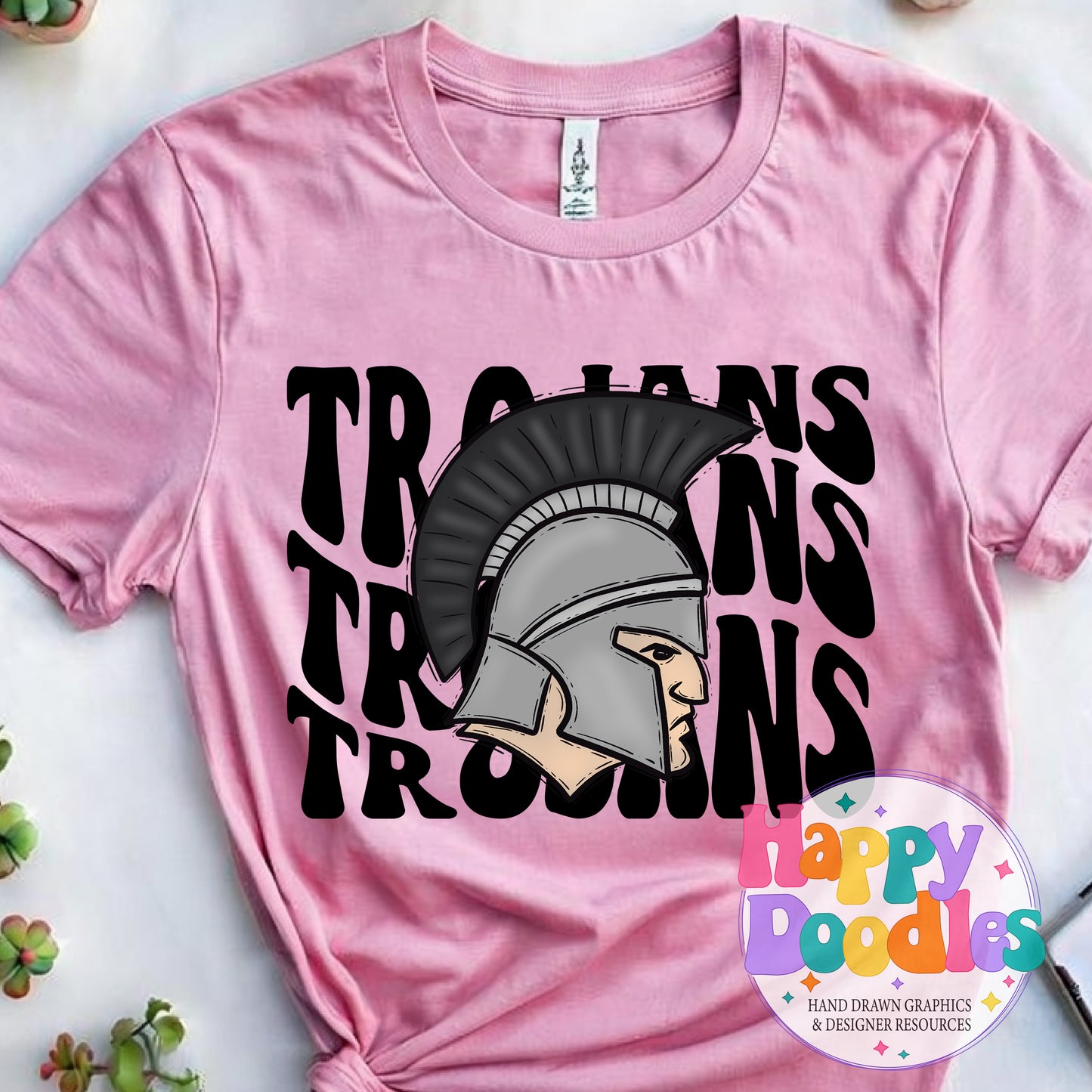 Wavy Retro Trojans Mascot Printable PNG for Sublimation & Crafts - Happy Doodles Designs