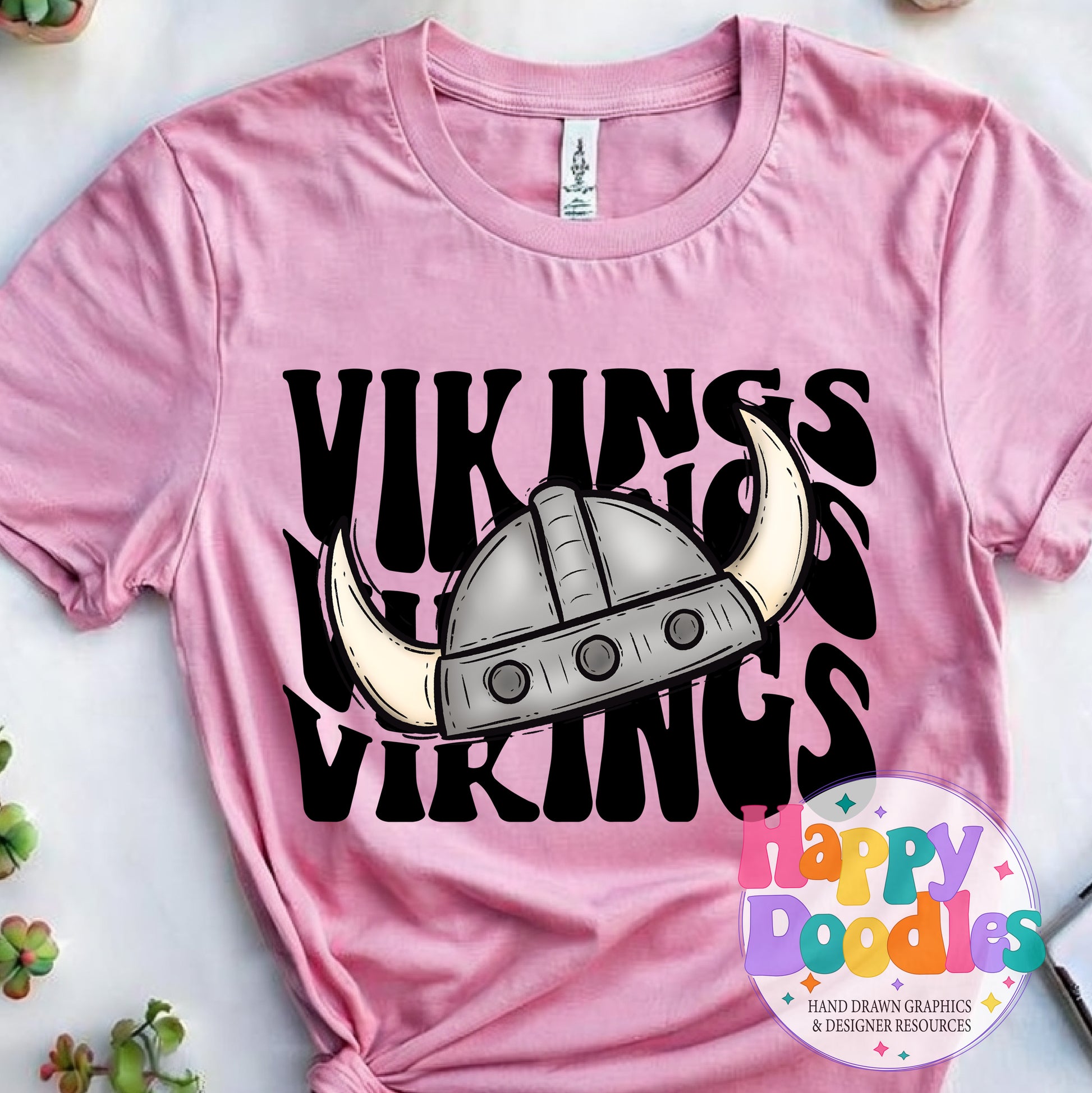 Wavy Retro Vikings Mascot Printable PNG T‑Shirt Design - Happy Doodles Designs