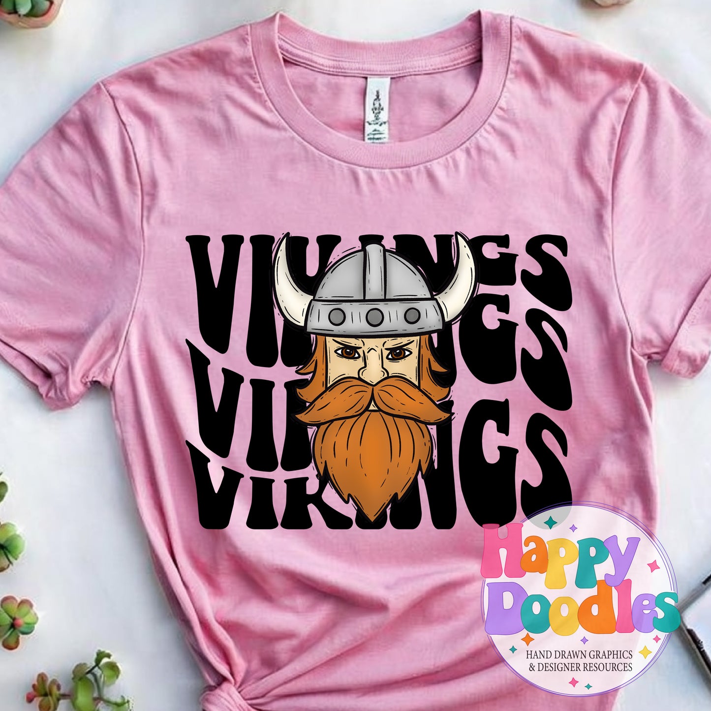 Wavy Retro Vikings Face Mascot Printable PNG - Happy Doodles Designs