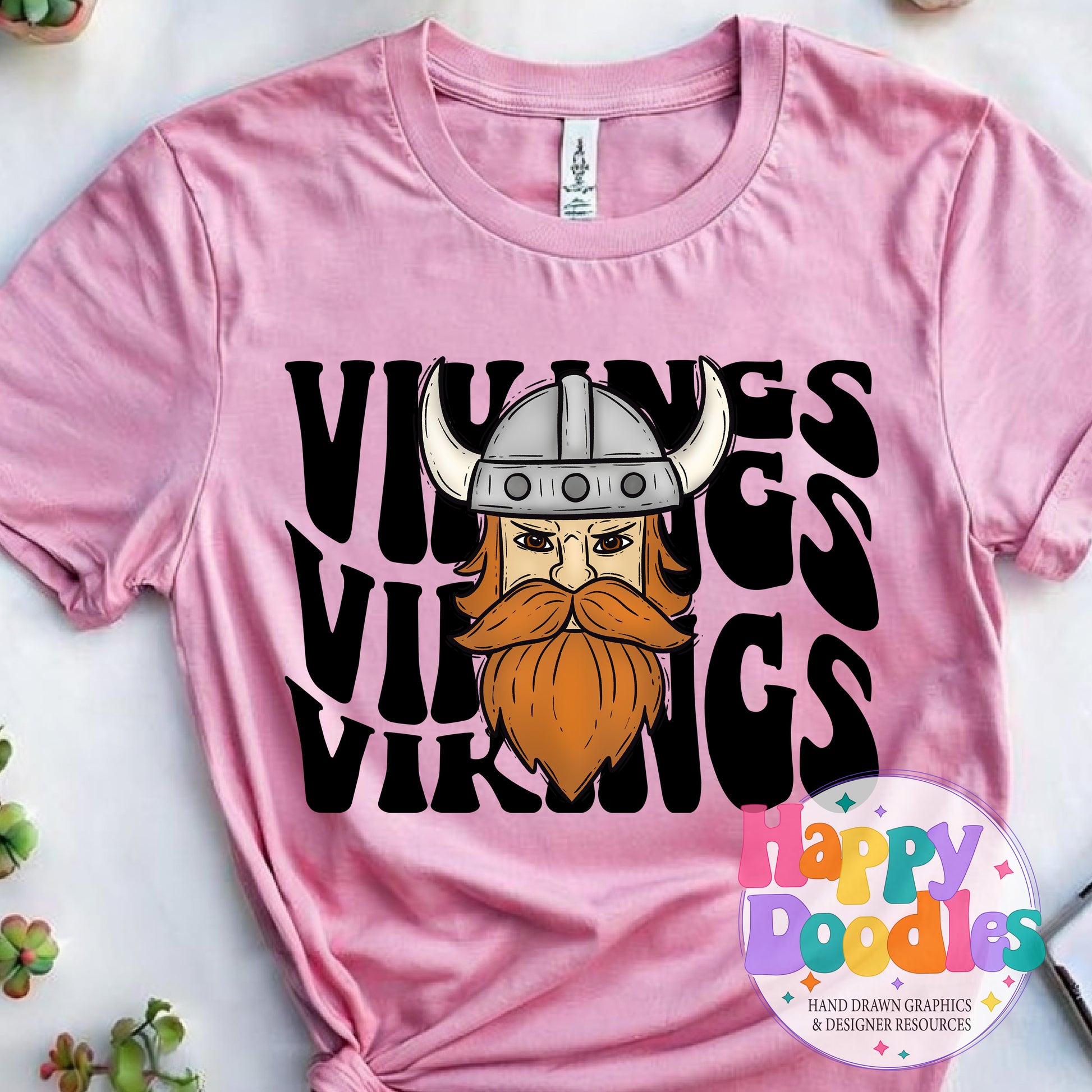 Wavy Retro Vikings Face Mascot Printable PNG - Happy Doodles Designs