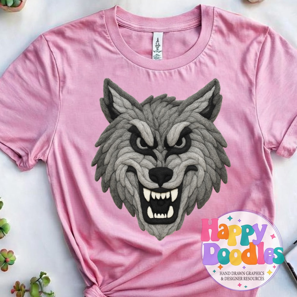 Wolf Yarn Mascot High Resolution PNG Clip Art - Happy Doodles Designs