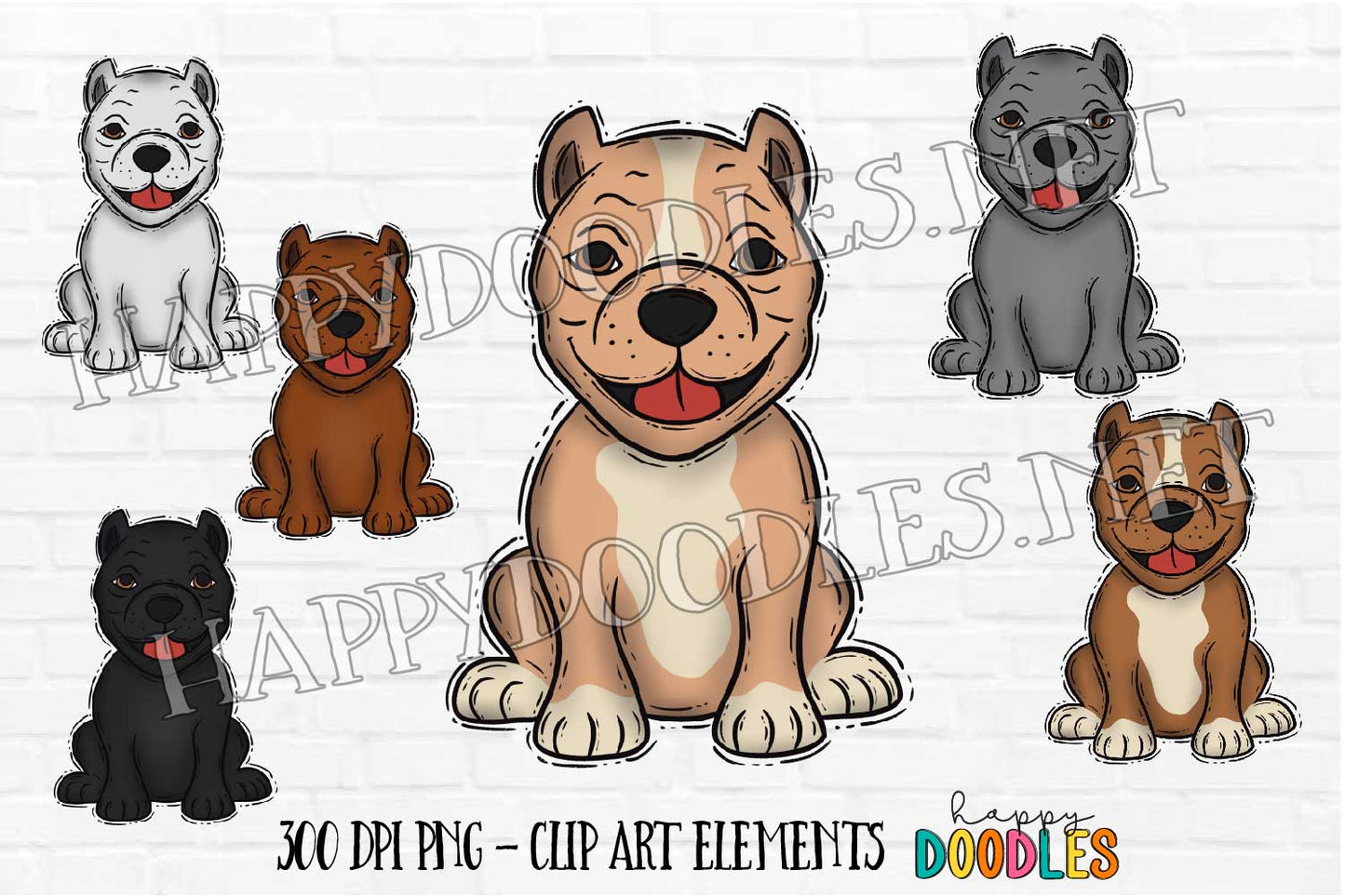 Pitbull Dog - Hand Drawn Commercial Use Clipart Graphics