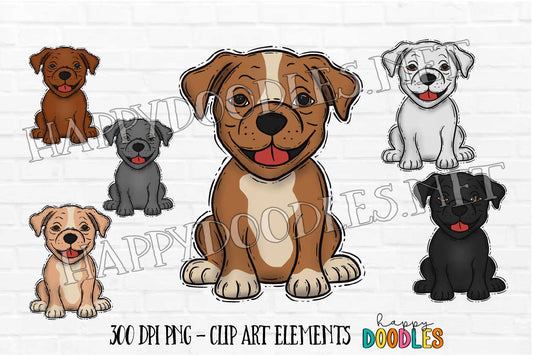 Pitbull Pup  Dog  - Hand Drawn Commercial Use Clipart Graphics