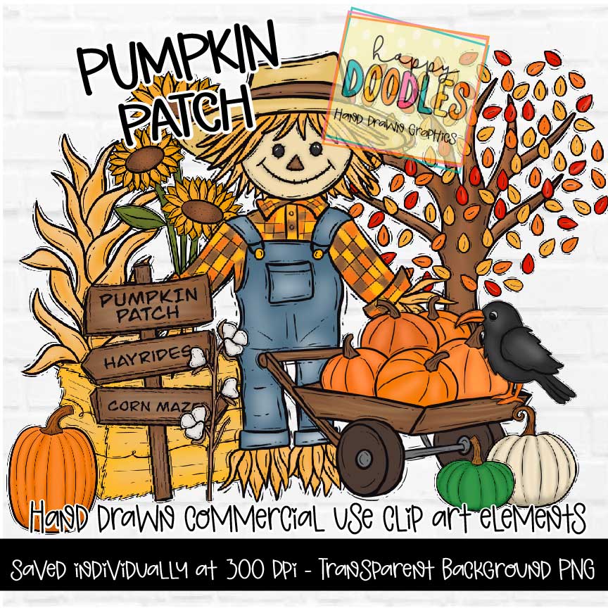 Pumpkin Patch Clip Art Bundle - Hand Drawn Commercial Use Clipart Graphics