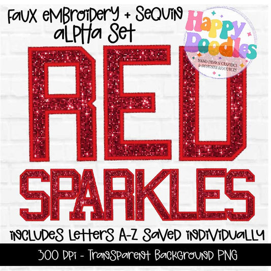 Red Sparkle Varsity Letters Set - Hand Drawn Commercial Use Clipart Graphics