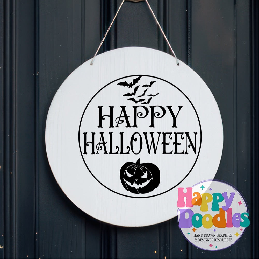 Halloween Sign Circle Happy Halloween SVG | Whimsical Porch/Wall Sign Design