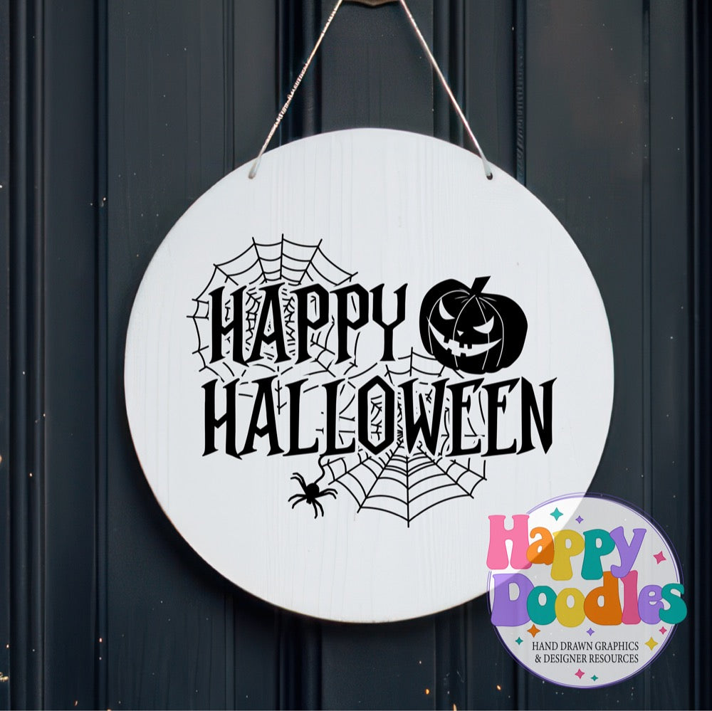 Halloween Sign Happy Halloween Pumpkin Spider SVG | Festive Door Sign SVG for Crafts