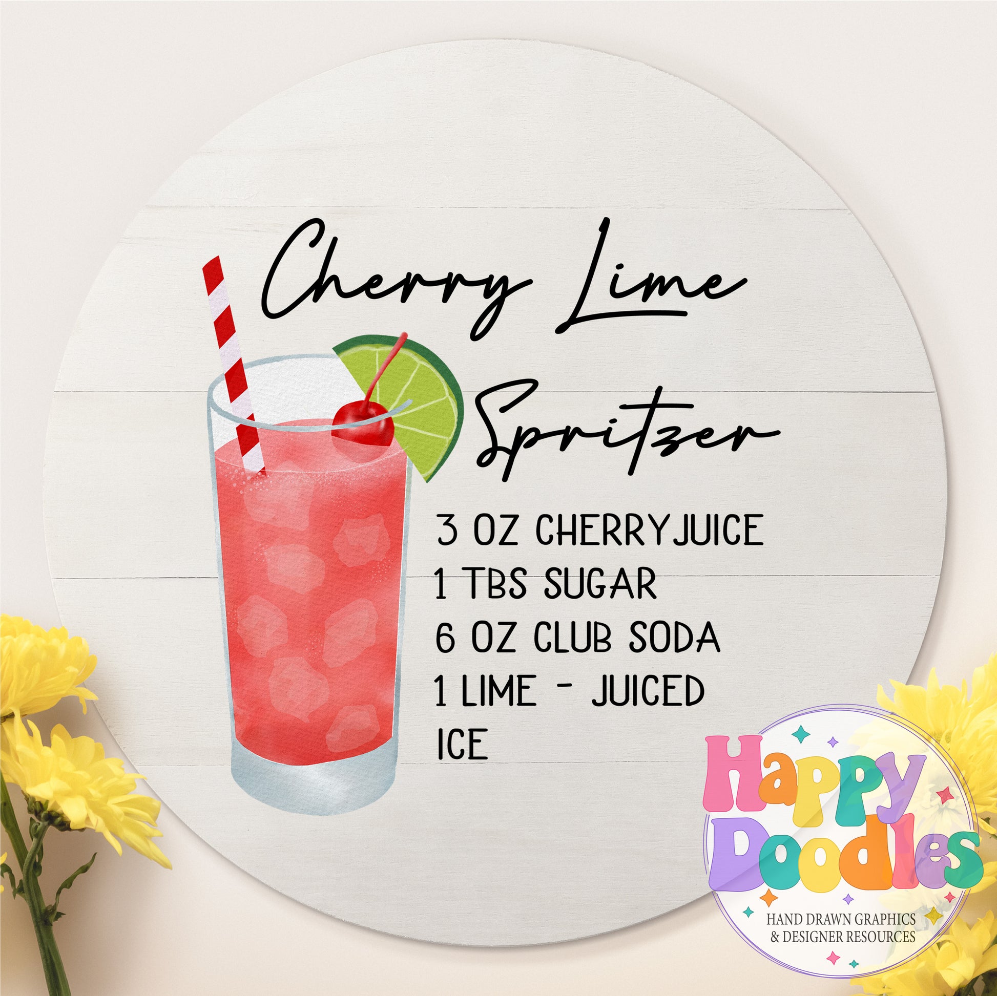 Cherry Lime Spritzer Recipe Kitchen Bar Printable PNG - Happy Doodles Designs