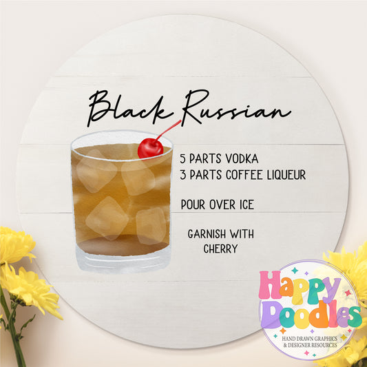 Black Russian Kitchen Bar Printable PNG - Happy Doodles Designs