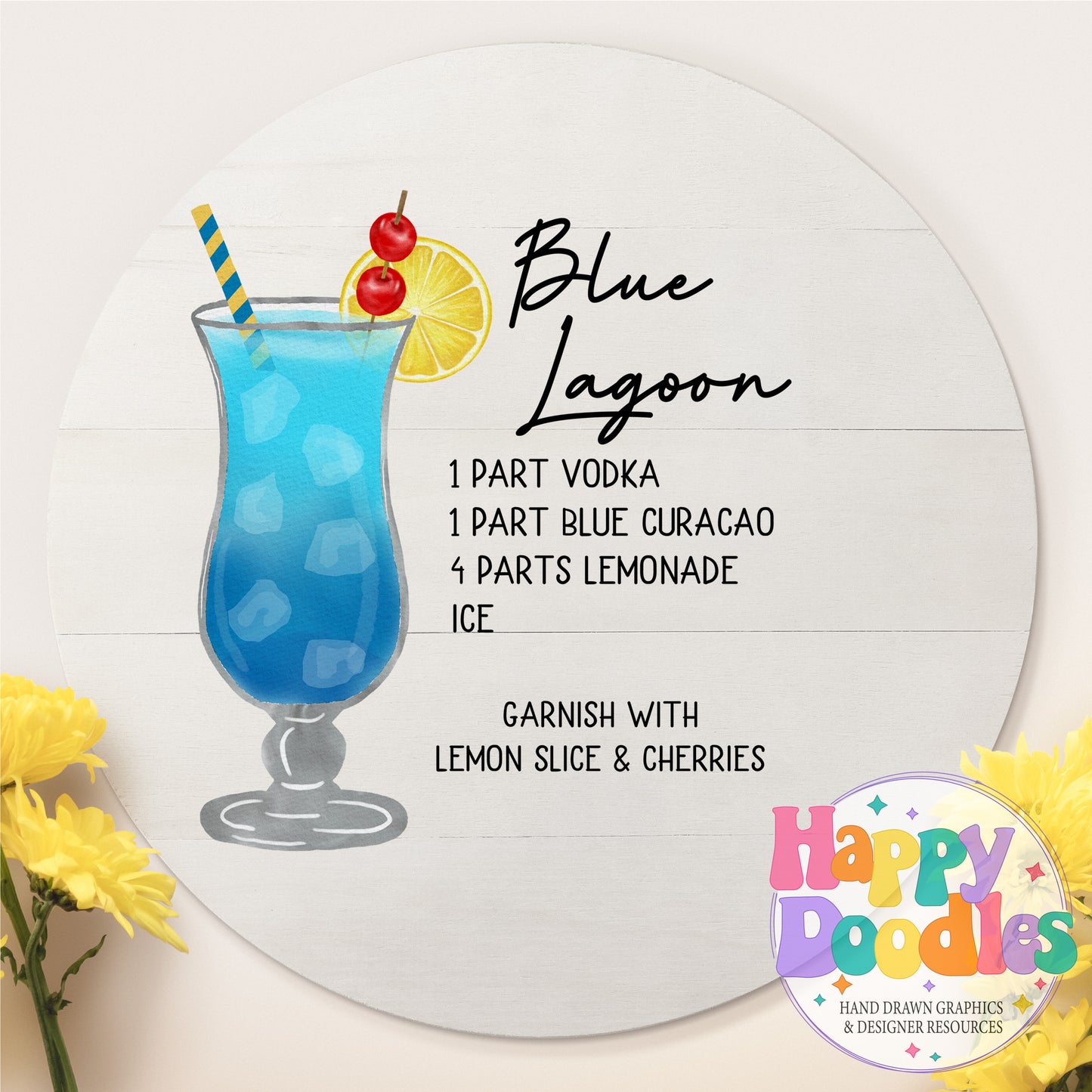 Blue Lagoon Printable PNG Recipe Card - Happy Doodles Designs